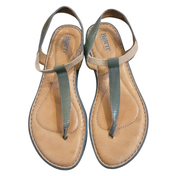 Born Women's 8 blue gray patent leather T-strap thong Sandals casual comfy - Picture 1 of 10